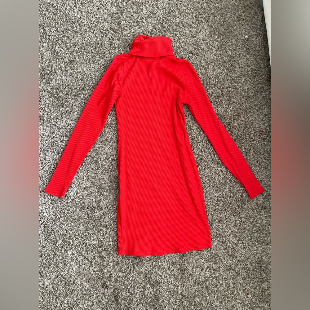 Red mini turtle neck dress